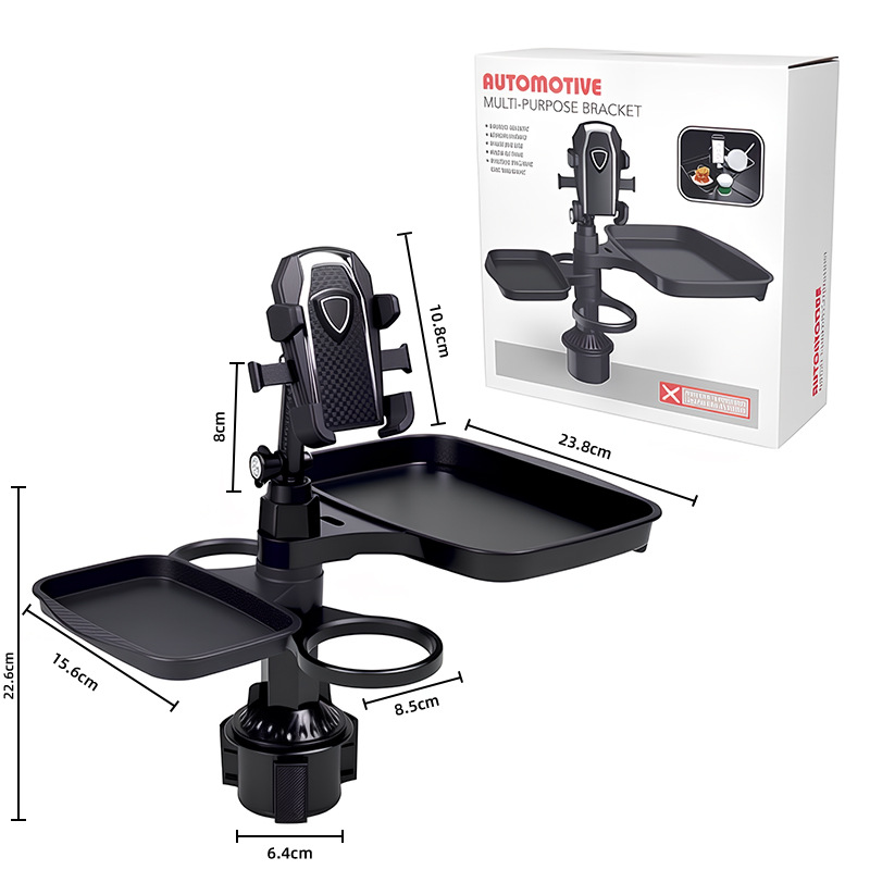 Black [Phone Stand with Double Tray and Double Cup Holder]