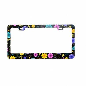 Factory Direct Black Flowers Cute for Women Personality Design 2 Square Hole Car <b>Frame</b> <b>License</b> Plate Cover - Product Image 1