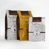 Sacs à café personnalisés en aluminium de 250g, 500g, 1kg avec impression de design, fermeture éclair, fond plat et valve