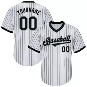 Maillots de baseball pour jeunes de haute qualité, personnalisés, entièrement brodés, en maille, à rayures fines, bicolores - Product Image 3