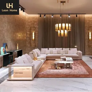 İtalyan high end oturma odası kanepe set mobilya premium kesit l şekli deri lüks koltuk takımı villa için