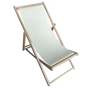 Silla De Playa Plegable 3 Posiciones En Madera De Haya Con Tela Removible Para Exterior