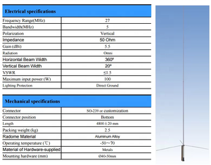 เสาอากาศวิทยุ CB แบบติดตั้งภายนอกอาคาร 27Mhz ทำจากอลูมิเนียมอัลลอยด์ ความต้านทาน 50 โอห์ม พร้อมการโพลาไรเซชันแบบออมนิโพลาริเซชันในแนวตั้ง - Product Image 3