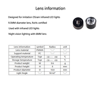 Lentille de souris optique avec LED IR claire, support noir, matériau PMMA, lentille LED IR 1W 3W