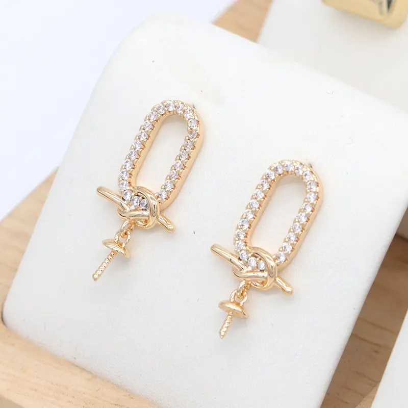 S925 Bạc Kim Bông Tai Tự Làm Đồ Trang Sức Brass Hình Học Zirconia Stud