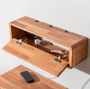 Étagère flottante en bois brun foncé sur mesure et organiseur de câbles, boîte de rangement en bois massif faite à la main, cache-câbles mural - Product Image 1