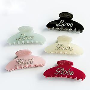 Baru grosir kustom huruf berlian imitasi kata klip jepitan rambut kristal asetat cinta jepit rambut cakar untuk wanita - Product Image 2