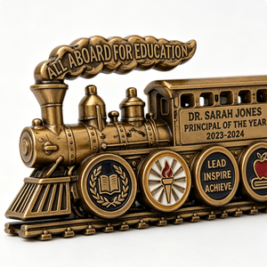 Gold Plated Brass Train Trophy Principal Of The Year Award 2023-2024 Embossed Education Theme Business Gift - Product Image 5