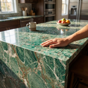 Encimera de Cuarzo Artificial de Gran Tamaño, Color Verde Azulado con Vetas de Cobre, Directo de Fábrica, para Isla de Cocina, Tocador o Recepción - Product Image 2