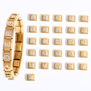 Modular Letter Bracelet Set Gold Crystal Rhinestone DIY Jewelry Unisex Everyday Wear - Product Image 1