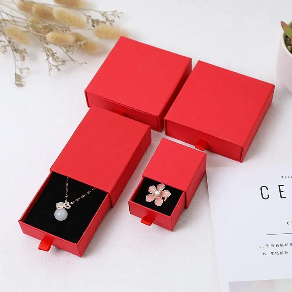 Kotak Hadiah Laci Geser Cincin Pernikahan Karton Mewah Kecil Tampilan Cetak Logo Kustom Kotak Kemasan Perhiasan Kertas