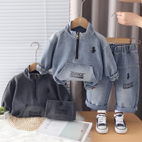 Nouvelle Collection 2026 : Ensemble Deux Pièces Garçon Style Coréen Tendance Automne-Printemps – Haut en Jean Demi-Zip et Pantalon