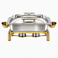 KUNTAI Réchaud de Buffet Rectangulaire de Luxe en Acier Inoxydable Martelé Or/Argent, Alimenté à l'Alcool, 9L, Hydraulique, Classe Énergétique A++