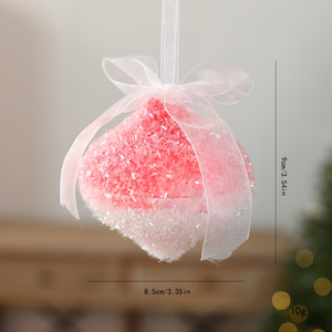 Pink White Gradient <b>Flocked</b> <b>Christmas</b> Bauble Ornament With Sheer Mesh Bow Pastel Xmas <b>Tree</b> Hanging Pendant Decor - Product Image 6