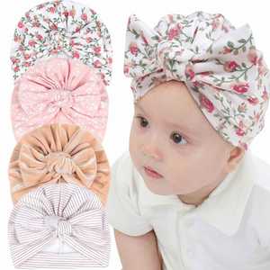 Bonnet unisexe pour bébés européens, américains et indiens, 0-6 mois, en coton respirant, doux et chaud, avec logo personnalisable et grand nœud imprimé - Product Image 1