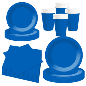 DAMAI - Juego de Vajilla Desechable de Papel Azul Oscuro para Fiestas, Platos de 7 y 9 Pulgadas, Vasos de Papel, Cubiertos y Servilletas - Product Image 3