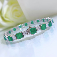 Directo de fábrica SalNew joyería fina S925 plata 7*7 Esmeralda cuadrado completo diamante pulsera personalidad femenina temperamento Retro
