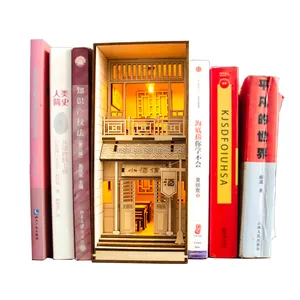 Factory direct selling House Book Nook Shelf Insert Book Nooks Shelf Diy 3D Wooden Puzzle Book End Decorative