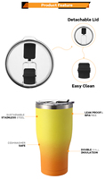 Gobelet isotherme à café sous vide en acier inoxydable à double paroi avec couvercle à pétale et paille, sans BPA, 900 ml, pour voyage