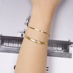 Cadena de Acero Inoxidable Chapada en Oro Real de 18K PVD, Diseño Plano de Espina de Serpiente - Pulseras Estilo Hip Hop |   Pulsera de Cadena con Cuchillas de Acero Inoxidable - Product Image 4