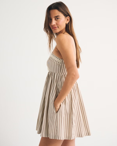 LEDUO Summer Vacation Beach Style Striped Lace Trim Tie Cami Babydoll Mini Women's Dress - Product Image 3