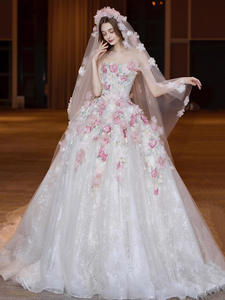 2025 robe de mariée faite à la main de style forêt pour femmes robe de fiançailles sans bretelles avec train chapelle classique et <span class=keywords><strong>voile</strong></span> - Product Image 2