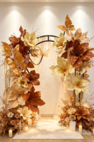 G-83 Arche florale aux tons chauds de la terre, grande composition florale artisanale pour la décoration de lieux de mariage, banquets et vitrines intérieures