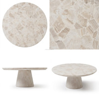 Table basse de luxe en mosaïque de marbre travertin, piédestal conique coupé, étanche, pour hôtels, appartements, complexes hôteliers, villas et projets de rénovation.