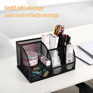 Organiseur de Bureau en Maille Métallique Noir de Haute Qualité à 7 Compartiments avec Support à Stylos et Tiroir de Rangement - Product Image 2