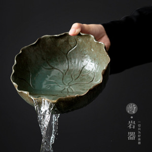 Grand égouttoir à thé en céramique, finition en pierre bleue, motif feuille de lotus, pour services à thé Kung Fu et usage domestique - Product Image 3