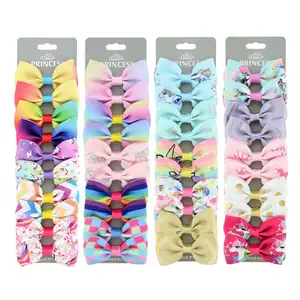 10 pçs/set 2.8 "Rainbow Unicorn Impressão Arcos de Cabelo Feito À Mão Com Clipes Para Crianças Meninas Grampos de Cabelo Acessórios