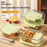 Boîte à lunch en verre borosilicate haute résistance sans PFAS, compatible micro-ondes et lave-vaisselle, à 2 compartiments, avec couvercle hermétique pour la préparation des repas et le bureau (vente en gros)