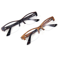 Montures de lunettes demi-cerclées en bois style punk euro-américain pour hommes ; Branches en acétate effet bois ; Style business-casual
