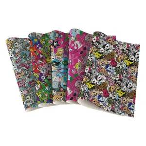 30*136 animal logo Litchi synthetic print faux leather Fabric designer for hair bow straps supplies materials