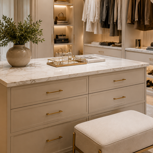 Walk-in Closet Bedroom Modern Luxury Custom Glass Door White Furniture Chandelier Island Organizer <strong>Set</strong> - Product Image 3