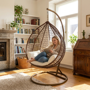 공장 직판 저렴한 맞춤형 패션 야외 가구 정원 모던 해먹 파티오 스윙 발코니 의자 라탄 에그 체어 스탠드 포함 - Product Image 1