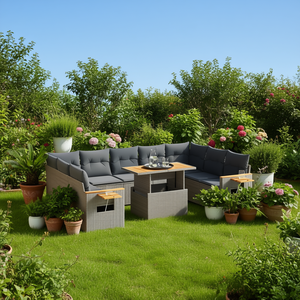 Ensemble de canapés de jardin en rotin gris 6 places, mobilier d'extérieur résistant aux intempéries, design contemporain - Product Image 2