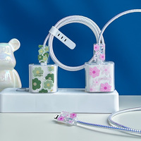 Protector de Cable con Diseño Floral Único para Adaptador de iPhone de 20w, Cargador de Teléfono, Protector de Cable de Datos, Funda Protectora