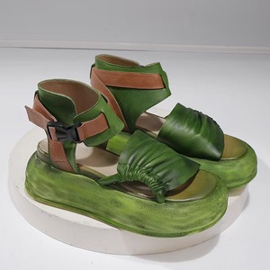 2025 Summer Women's High Top Open Toe Pure Cowhide <b>Sandals</b> High Heel Chunky Heel <b>Elastic</b> Band Buckle Hard-Wearing Fashion Trend - Product Image 6