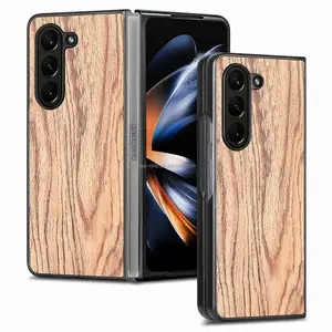 Luxury Design Custom Logo Full Protective Wooden Pattern Cover Dropproof PU leather Wood Phone Case for Samsung Z Fold 5 5G