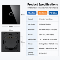 Interrupteur tactile intelligent Tuya WiFi Zigbee, norme européenne, 1, 2, 3 ou 4 gangs, compatible avec ou sans fil neutre, 100-240 V CA
