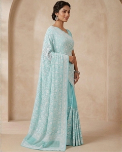Luxury Pastel Georgette Saree with Heavy Embroidery Modern Design for Party Diwali Wedding & Festivals - Product Image 3