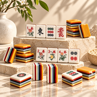 Jeu de Mahjong américain, tuiles en acrylique à 7 couches, design à bords rayés colorés, motifs verts et rouges, vente en gros