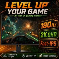 شاشة ألعاب 27 بوصة بتردد 180 هرتز ودقة 2K، شاشة IPS سريعة QHD متوافقة مع FreeSync وG-Sync لألعاب FPS والسباقات