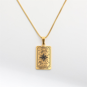 Collar de Cadena de Eslabones de Acero Inoxidable Chapado en Oro de Alta Calidad con Colgante de Cartas del <span class=keywords><strong>Tarot</strong></span> Resistente al Agua, Joyería de Moda al por Mayor - Product Image 5