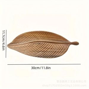 ถาดไม้เนื้อแข็งรูปใบไม้ Pengzhan ถาดเสิร์ฟทำมือสำหรับของหวาน กาแฟ ขนม ใช้ในครัวเรือน - Product Image 5