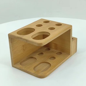 Bamboo <b>Toothbrush</b> <b>Holder</b> With Toothpaste Storage Freestanding Rectangular Wood Bathroom Organizer Natural Color - Product Image 3