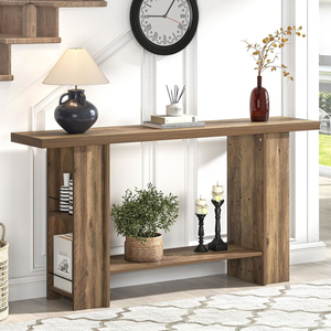 Table <span class=keywords><strong>d</strong></span>'<span class=keywords><strong>entrée</strong></span> longue en chêne rustique, console en bois à 2 niveaux avec étagères latérales de rangement, table <span class=keywords><strong>d</strong></span>'appoint derrière le canapé pour la <span class=keywords><strong>d</strong></span>écoration intérieure - Product Image 1