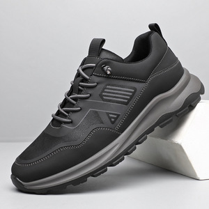 Men's Chunky Lace Up PU Leather Casual Shoes Round <b>Toe</b> Mesh Lining Rubber Outsole Cushioned Walking Style Shoes - Product Image 4