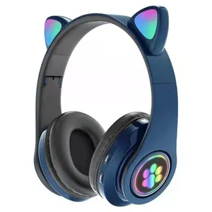 Großhandel benutzer definierte Billigste Bluetooth Gamer-Kopfhörer rosa niedlich Katze Ohr-Kopfhörer kabellos BT Gaming Headset Kopfhörer für Mädchen